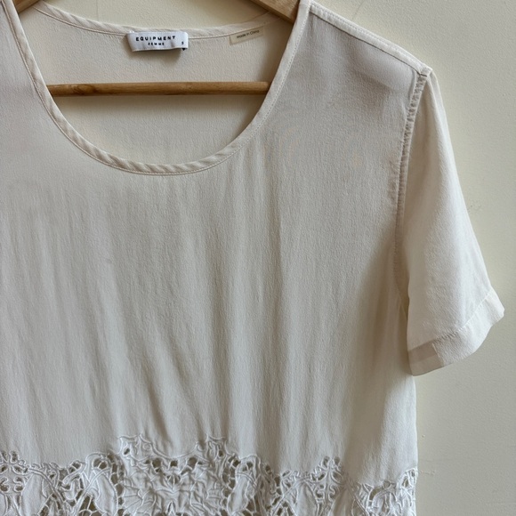 Equipment Ivory Short Sleeve Round Neck Lace Cut Out Womens Size S Silk Blouse - Picture 3 of 16